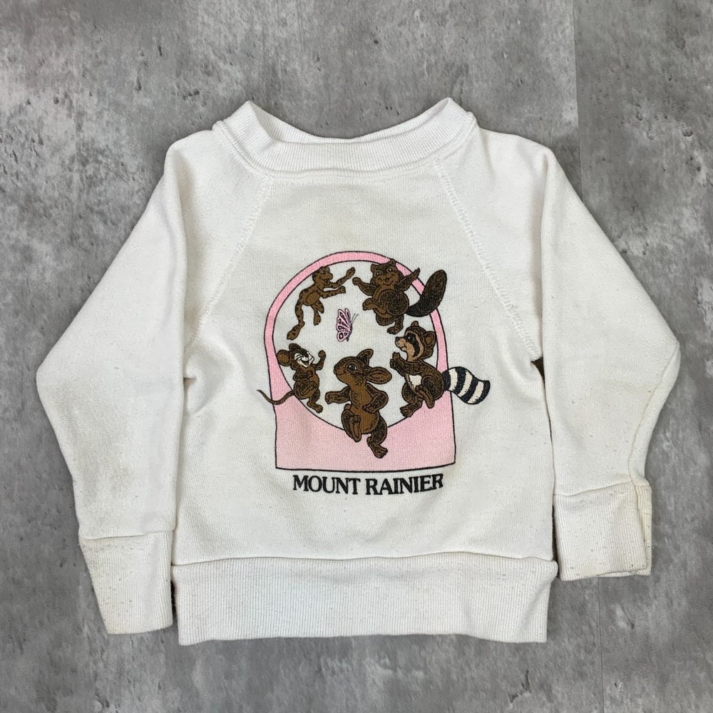 Vintage Mt. Rainier Sweatshirt‎ Kids 2 White Long Sleeve Pullover Crewneck 70s